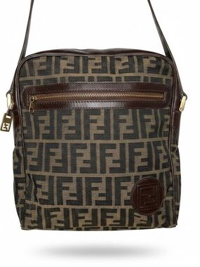 Fendi Brown and Black FF Logo Messenger Bag